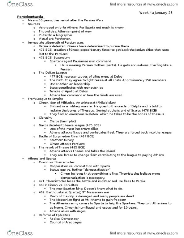 HISTORY 1M03 Lecture Notes - Lecture 6: Cleruchy, Lapiths, Komos thumbnail