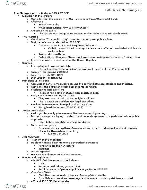 HISTORY 1M03 Lecture Notes - Lecture 13: Plebeian Council, Decemviri, Roman Senate thumbnail