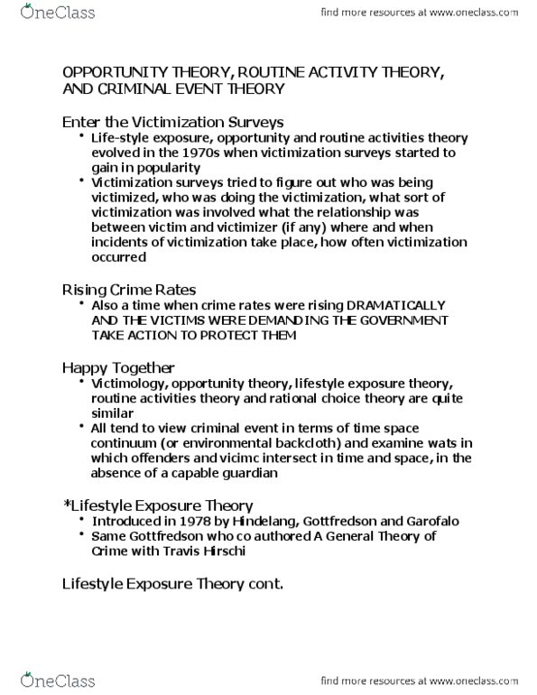 CRIM 101 Lecture Notes - Lecture 7: Routine Activity Theory, Travis Hirschi, Bad Hindelang thumbnail