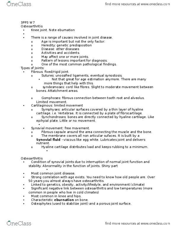 ANTHROP 3PP3 Lecture Notes - Lecture 7: Epiphysis, Anterior Longitudinal Ligament, Rheumatoid Arthritis thumbnail