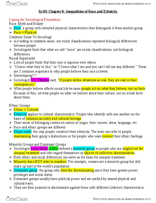 SY101 Chapter Notes - Chapter 8: Ascribed Status, The Authoritarian Personality, Ethnocentrism thumbnail