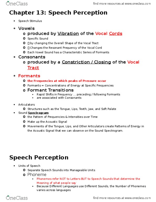 PSYC 3270 Lecture Notes - Lecture 4: Spectrogram, Phoneme, Coarticulation thumbnail