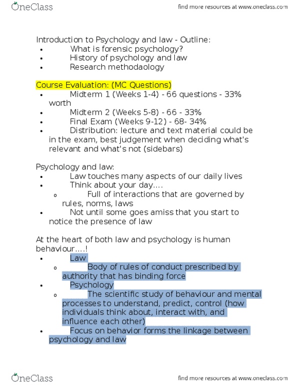 PSYC 3310 Lecture 1: Psychology and Law: Lecture 1 thumbnail