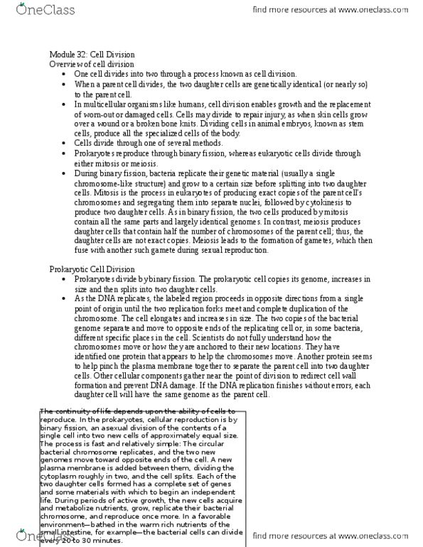 BI110 Chapter Notes - Chapter 32, 33: Centromere, G0 Phase, Apoptosis thumbnail