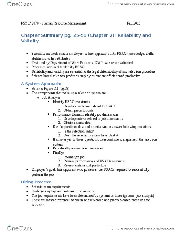 PSYC 3070 Chapter Notes - Chapter pg25-56: Wonderlic Test, Face Validity, Unstructured Interview thumbnail