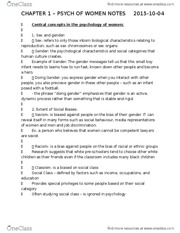 PSYC 3480 Chapter Notes - Chapter 1: Intersectionality, Social Forces, Androcentrism thumbnail