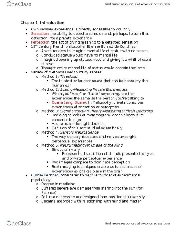 PSYB51H3 Chapter Notes - Chapter 1: Thalamus, Panpsychism, Otto Loewi thumbnail