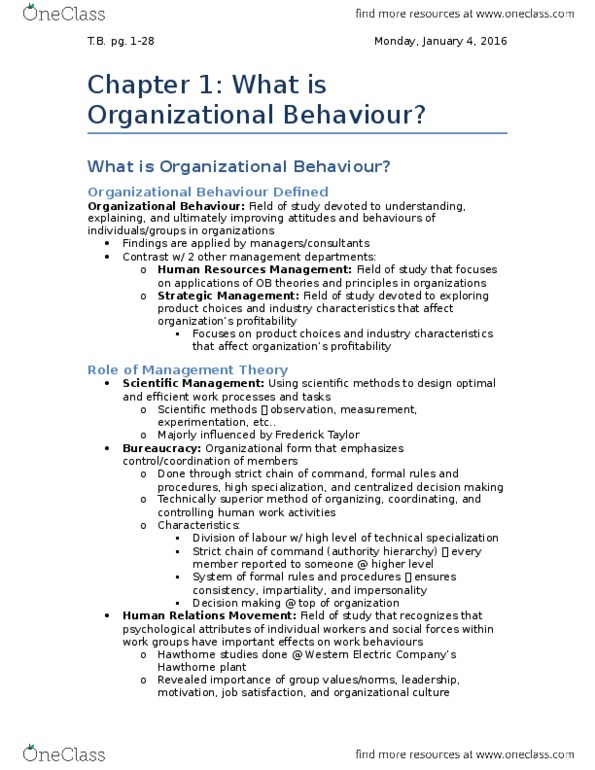 Management and Organizational Studies 2181A/B Chapter Notes - Chapter 1: Francis Bacon, Organizational Commitment, No Alternative thumbnail
