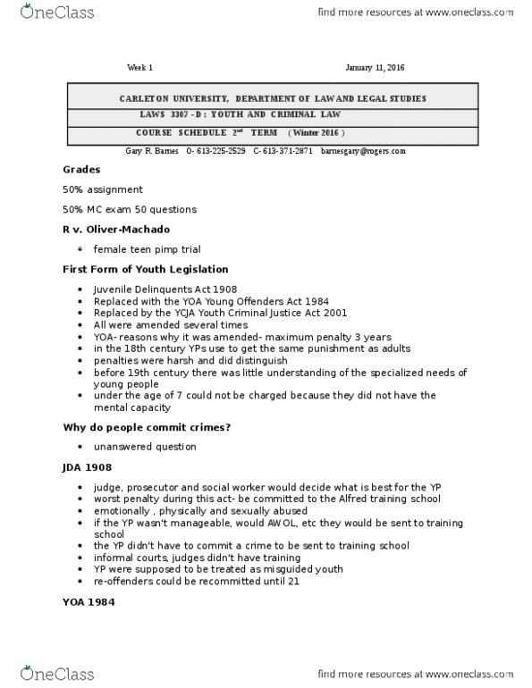 LAWS 3307 Lecture Notes - Lecture 1: Desertion, Victimology, Mens Rea thumbnail