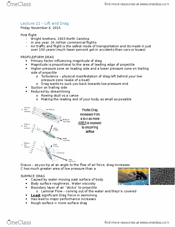 Kinesiology 2241A/B Lecture Notes - Lecture 21: Boundary Layer, Density Of Air, Viscosity thumbnail
