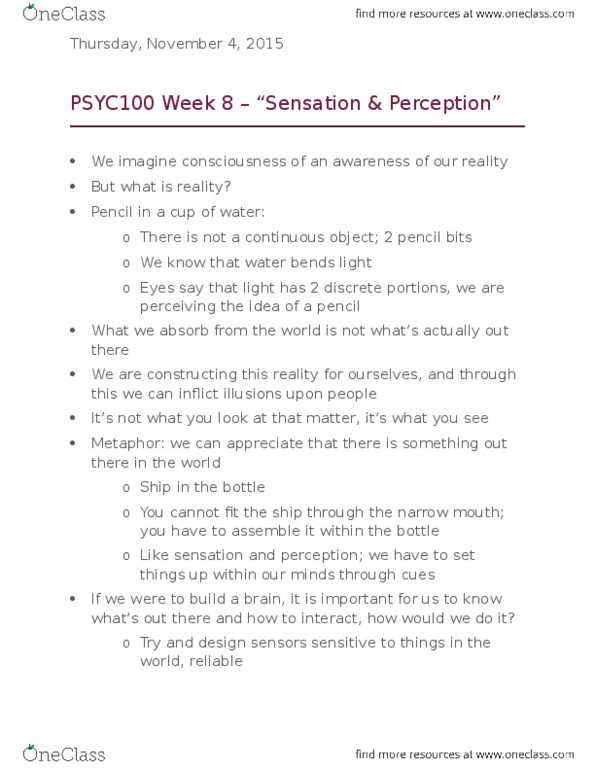 PSYC 100 Lecture Notes - Lecture 8: Detection Theory, Psychophysics, Response Bias thumbnail