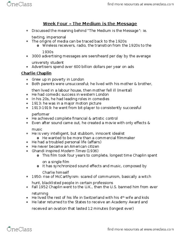 FILM 110 Lecture Notes - Lecture 4: Mccarthyism, Mahatma Gandhi thumbnail