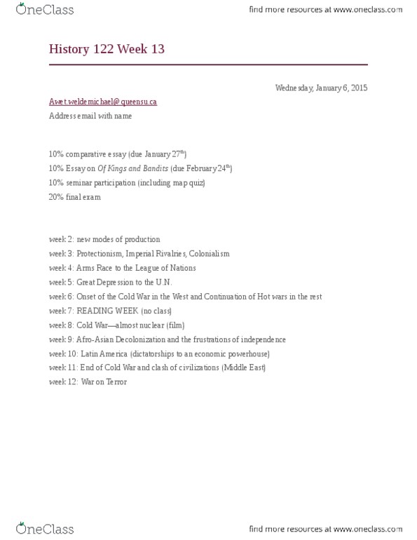 HIST 122 Lecture Notes - Lecture 13: Protectionism thumbnail