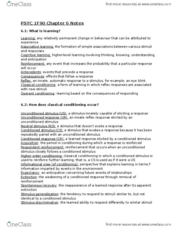 PSYC 1F90 Chapter 6: PSYC 1F90 Chapter 6 Notes thumbnail