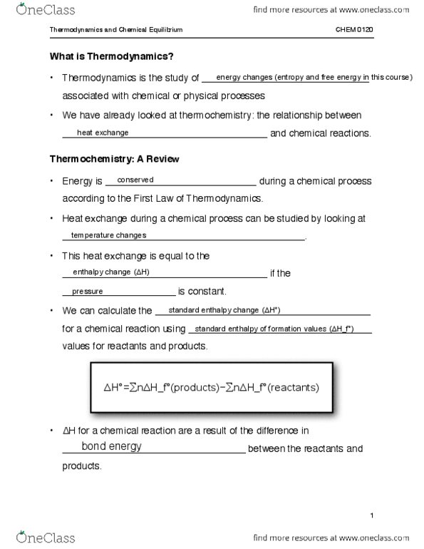 CHEM 0420 Lecture Notes - Lecture 1: Reaction Quotient, Joule, Dynamic Equilibrium thumbnail