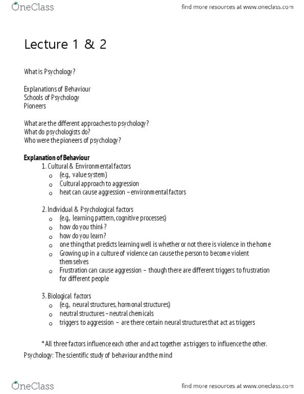 Psychology 1000 Lecture Notes - Lecture 1: Psych, Wilder Penfield, Karl Lashley thumbnail
