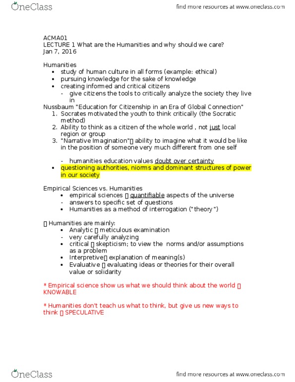 ACMA01H3 Lecture Notes - Lecture 1: Socratic Method thumbnail