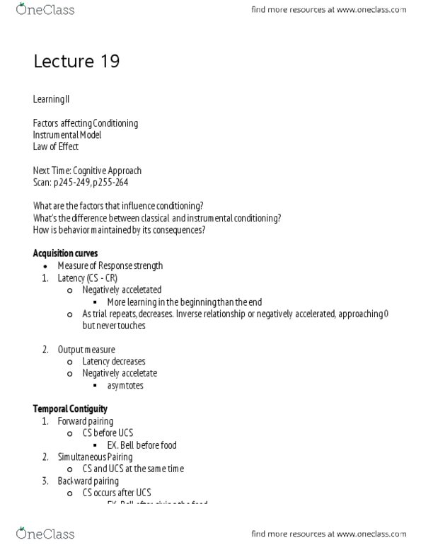 Psychology 1000 Lecture Notes - Lecture 19: Reinforcement, Inverse Relation thumbnail