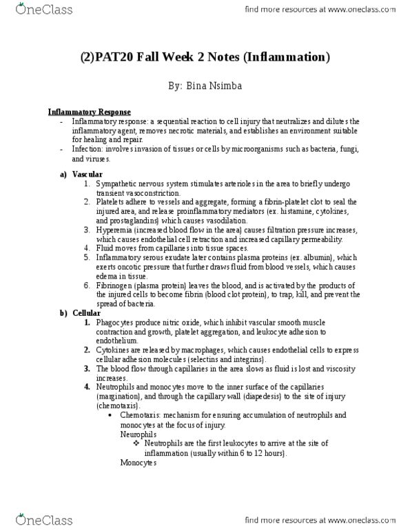 PAT 20A/B Lecture 2: (2)PAT20 Fall Week 2 Notes (Inflammation) thumbnail