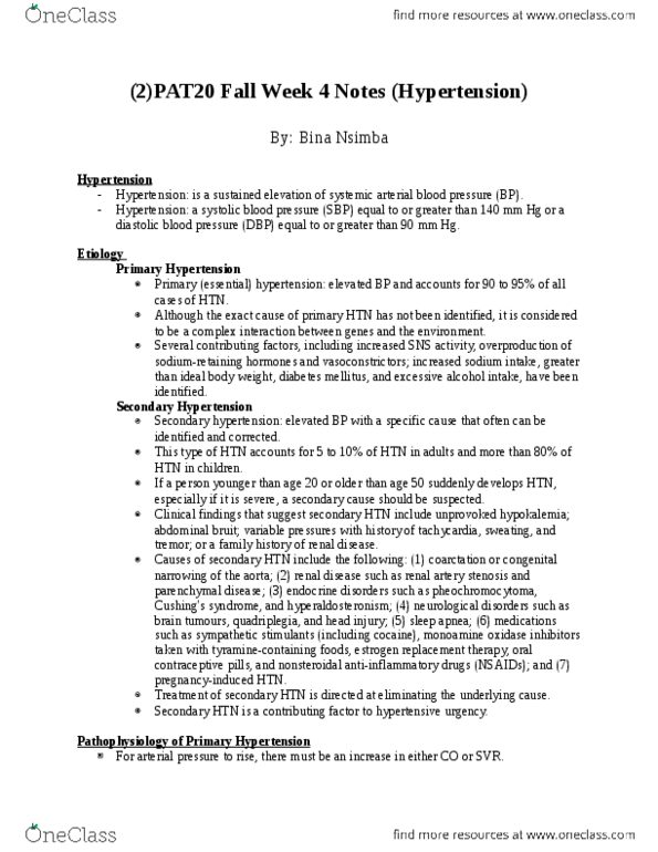 PAT 20A/B Lecture 4: (2)PAT20 Fall Week 4 Notes (Hypertension) thumbnail