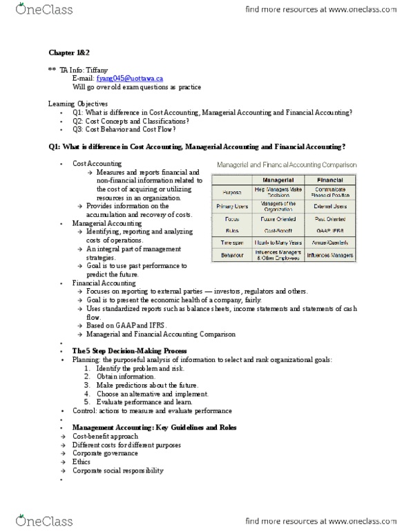 ADM 3346 Lecture Notes - Lecture 1: Variable Cost, Controllability thumbnail