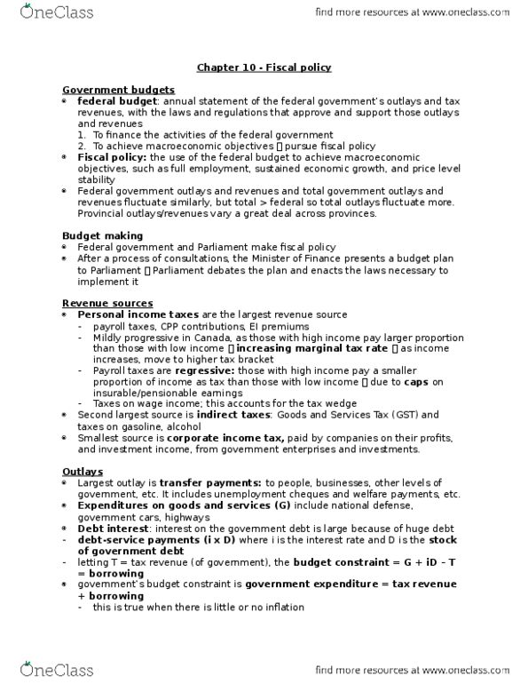 EC140 Lecture Notes - Lecture 10: Money Supply, 1, Production Function thumbnail