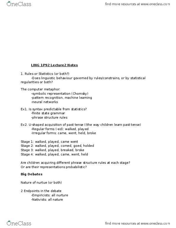 LING 1P92 Lecture Notes - Lecture 2: Amay, Visual Processing, Vise thumbnail