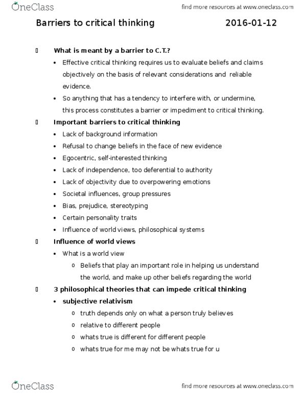 PHIL 2003 Lecture Notes - Lecture 2: Relativism thumbnail