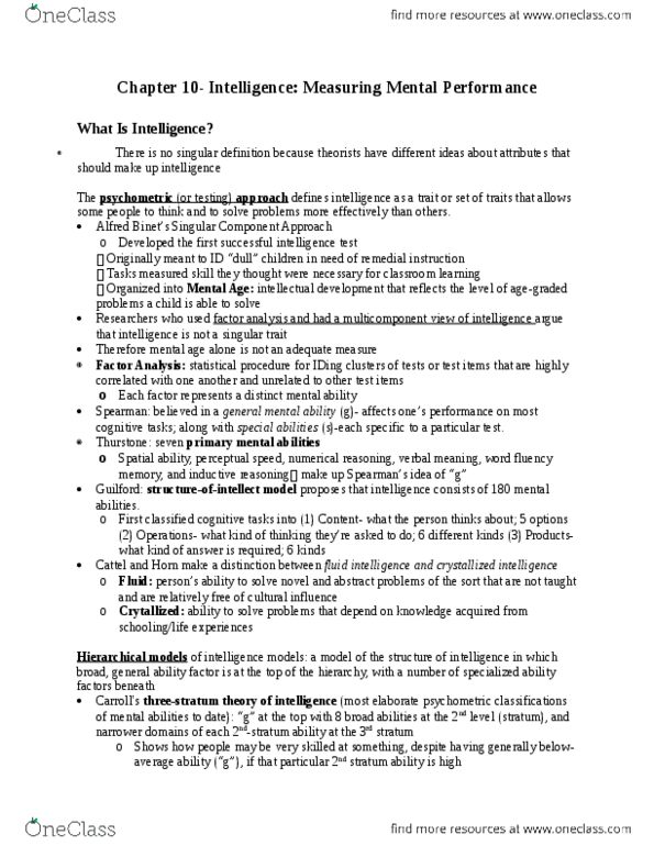 PSYC 2450 Chapter Notes - Chapter 10: Theory Of Multiple Intelligences, Revised Version, High-Occupancy Vehicle Lane thumbnail