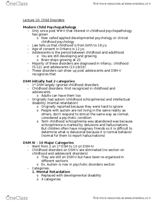 PSY240H5 Lecture Notes - Lecture 10: Encopresis, Dyslexia, Attention Deficit Hyperactivity Disorder thumbnail