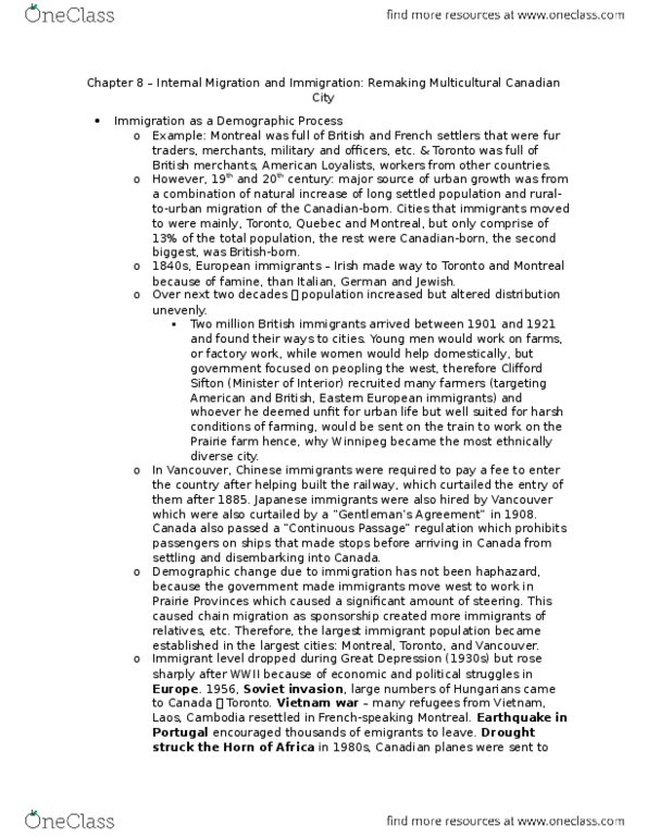 PLAN100 Chapter Notes - Chapter 8: Spadina Avenue, Natural Disaster, Racialization thumbnail