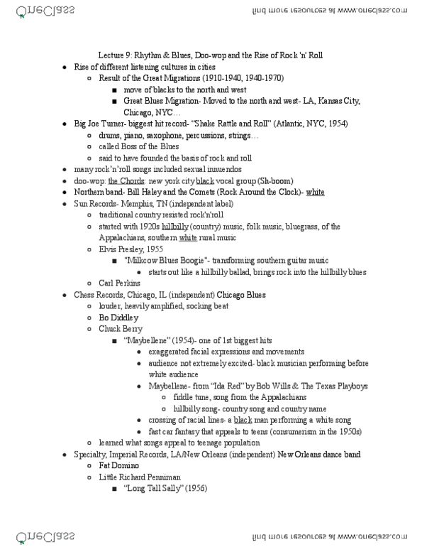 GE CLST 60A Lecture Notes - Lecture 9: Big Joe Turner, Memphis, Tennessee, Bill Haley thumbnail