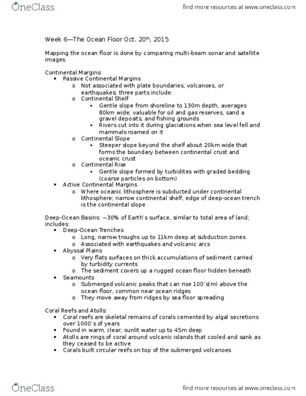 Earth Sciences 1022A/B Lecture Notes - Lecture 6: Continental Crust, Graded Bedding, Lithosphere thumbnail