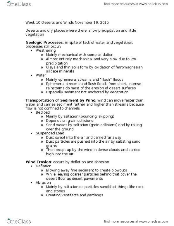 Earth Sciences 1022A/B Lecture Notes - Lecture 10: Silicate Minerals, Mafic, Deflation thumbnail