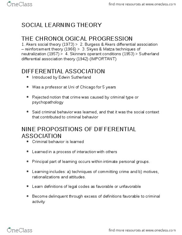 CRIM 104 Lecture Notes - Lecture 6: Social Disorganization Theory, Relative Deprivation, Auguste Comte thumbnail