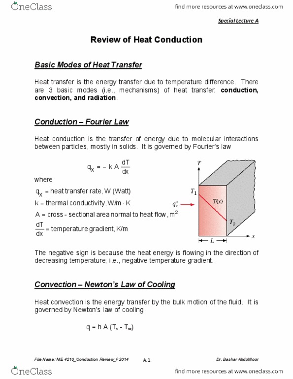 M E 4210 Lecture Notes - Lecture 14: Heat Transfer, Thermal Conductivity, Heat Flux thumbnail