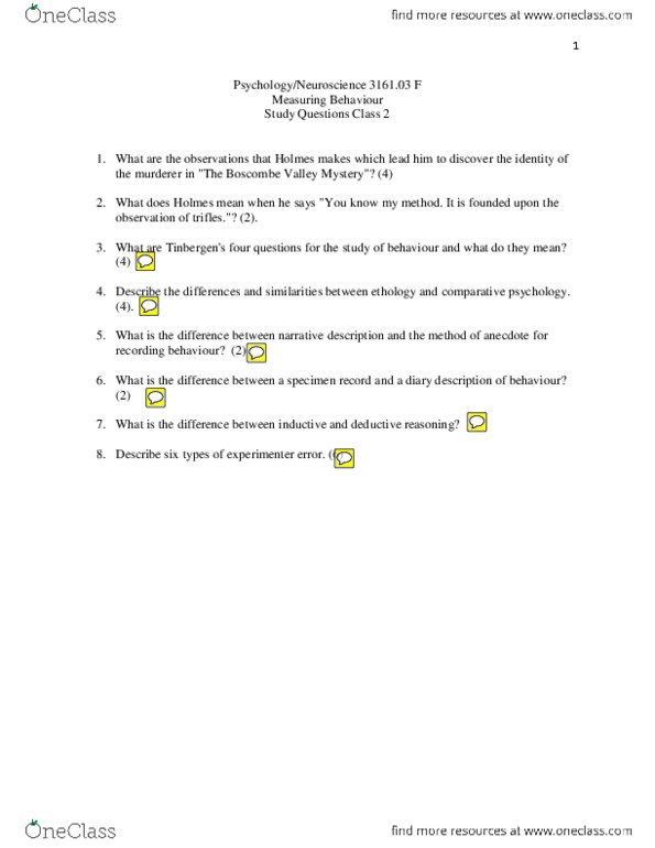 PSYO 3161 Lecture Notes - Lecture 2: Deductive Reasoning, Comparative Psychology, Ethology thumbnail