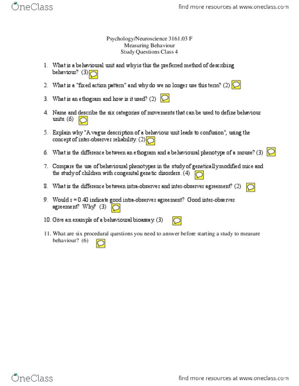 PSYO 3161 Lecture Notes - Lecture 4: Bioassay, Fixed Action Pattern, Ethogram thumbnail