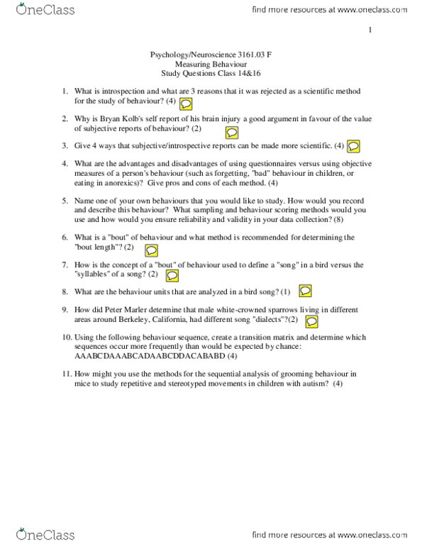 PSYO 3161 Lecture Notes - Lecture 16: Bird Vocalization, Peter Marler, Sequential Analysis thumbnail