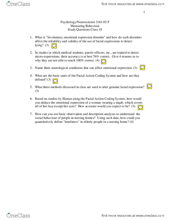 PSYO 3161 Lecture Notes - Lecture 18: Facial Action Coding System, Microexpression thumbnail