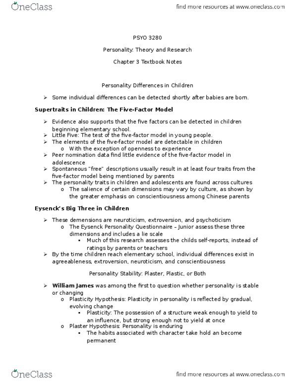 PSYO 3280 Chapter Notes - Chapter 3: Twin, Diana Baumrind, Stress Management thumbnail