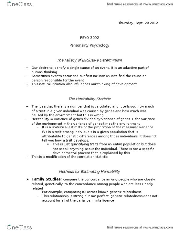PSYO 3092 Lecture Notes - Lecture 5: Environmental Factor, Twin, Longitudinal Study thumbnail