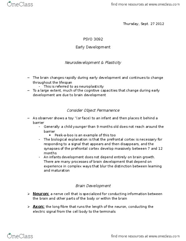 PSYO 3092 Lecture Notes - Lecture 7: Fetal Position, Attention Deficit Hyperactivity Disorder, Immune System thumbnail