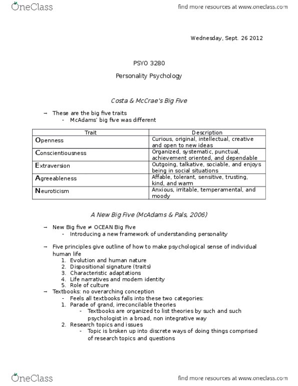 PSYO 3280 Lecture Notes - Lecture 8: First Principle, Heritability, Neuroticism thumbnail