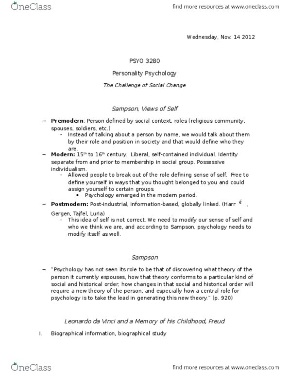 PSYO 3280 Lecture Notes - Lecture 27: Pedophilia, Fellatio, Henri Tajfel thumbnail