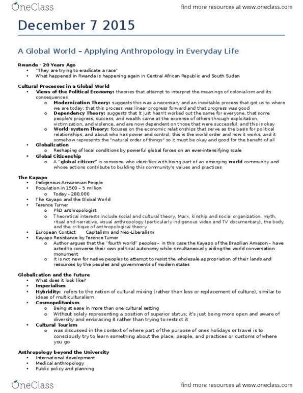 ANTHR207 Lecture Notes - Lecture 17: Visual Anthropology, Terence Turner, Medical Anthropology thumbnail