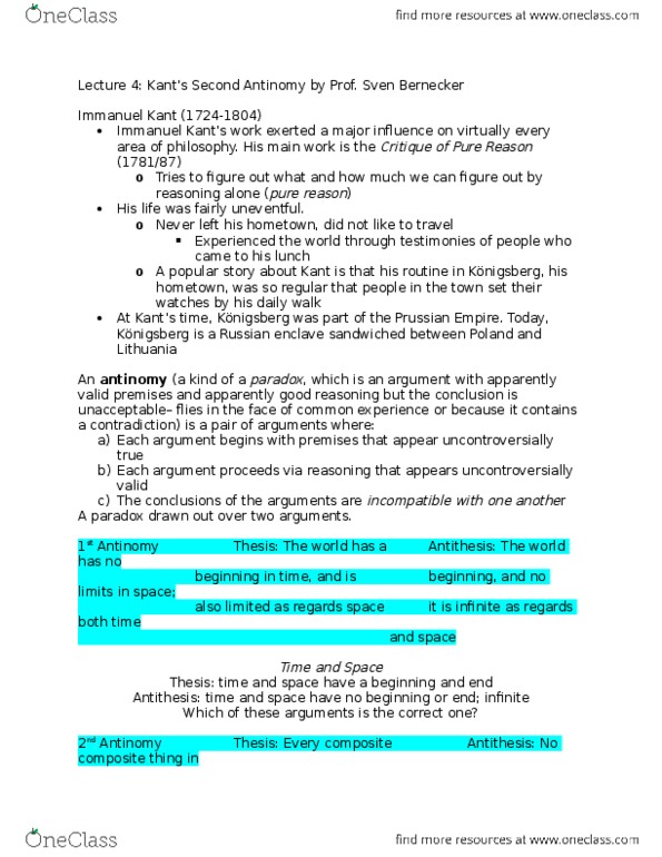 PHILOS 2 Lecture Notes - Lecture 4: Transcendental Idealism, Color Vision, Noumenon thumbnail