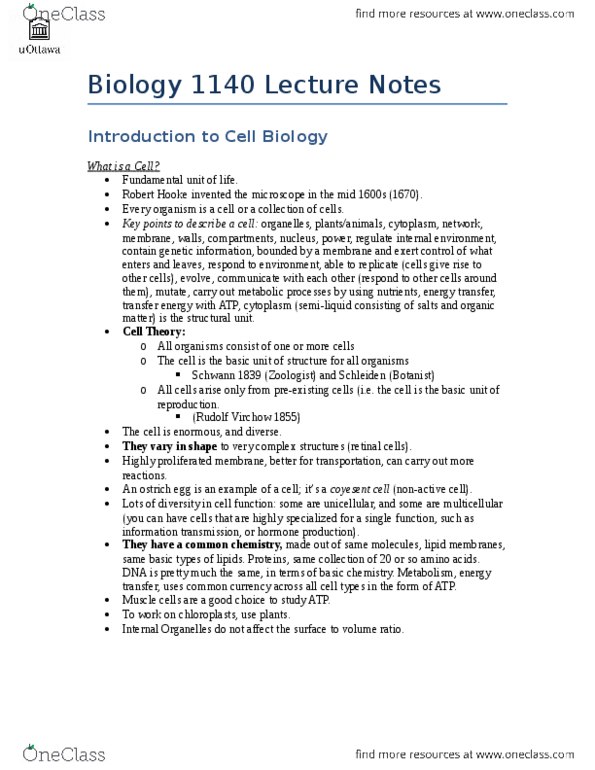 BIO 1140 Lecture Notes - Lecture 1: Cotransporter, Scleroprotein, Intermediate Filament thumbnail