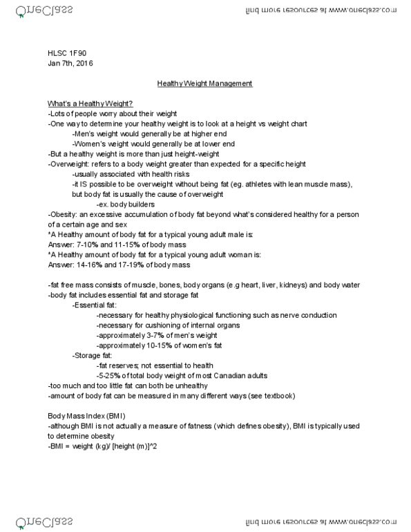 HLSC 1F90 Lecture Notes - Lecture 1: Lunch Box, Leptin, Junk Food thumbnail
