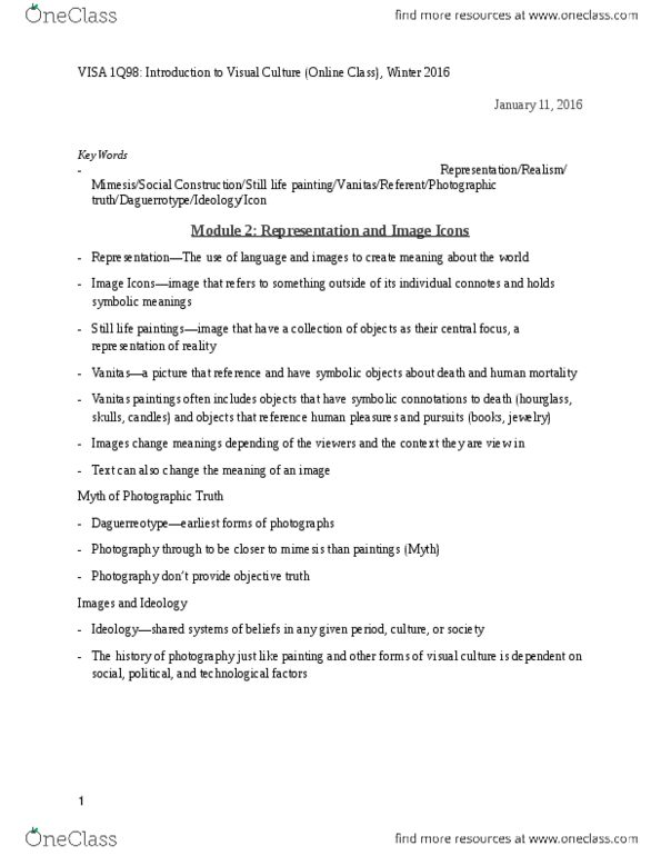 VISA 1Q98 Lecture Notes - Lecture 2: Daguerreotype thumbnail